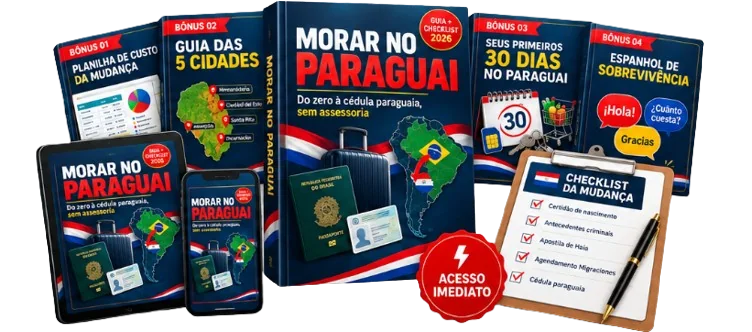 Kit completo: Guia Morar no Paraguai, Checklist da Mudança e os 4 bônus em celular, tablet e livro
